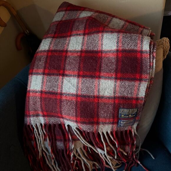 RARE Pendleton Vintage 1950s Wool Large Fringe Blanket - Picture 1 of 7